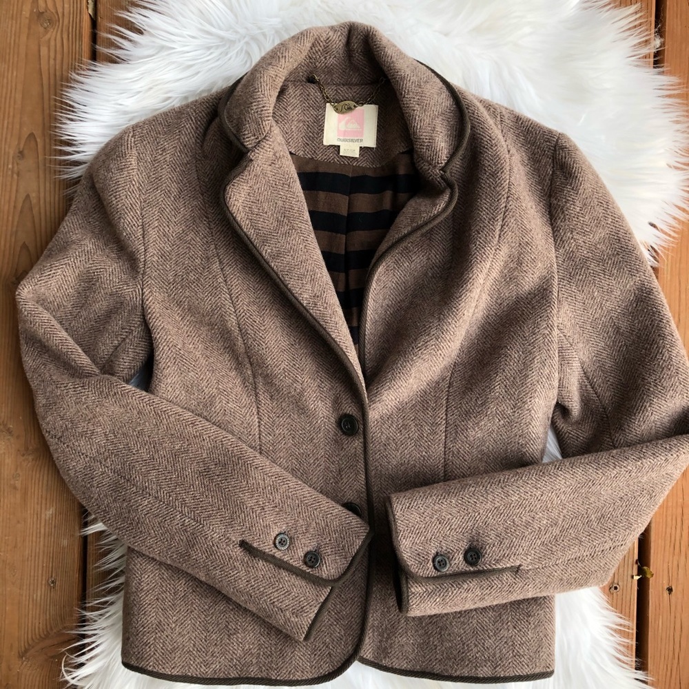 [Quiksilver] Brown Herringbone Wool Blazer - Small